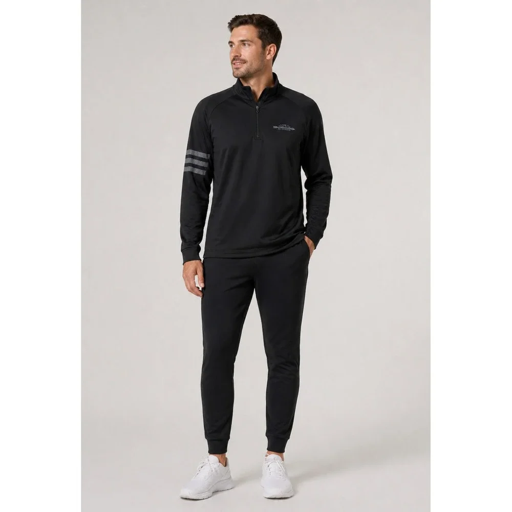 Adidas 1/4 Zip Golf Pullover Shirt M Black Polyester Pockets Golf Club of Edmond